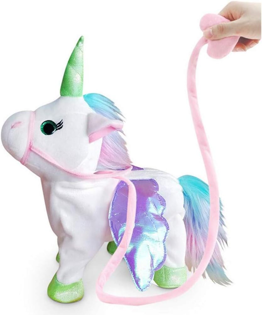 Electric Walking Unicorn Plush Toy Stuffed Animal Toy Electronic Music Unicorn Toy for Children 35cm (White)