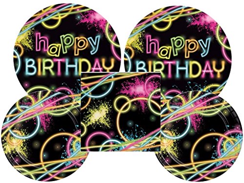 Creative Converting Glow Party Neon Bundle includes, Plates and Napkins for 16