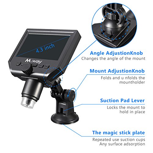 MWAY Portable Digital Microscope 3.6MP 600x Sensor Zoom LCD kit with1080P/720P/VGA Stereo Camera Vedio Microscope for QC/Industrial/Collection Inspection Multi Use Smart Microscope