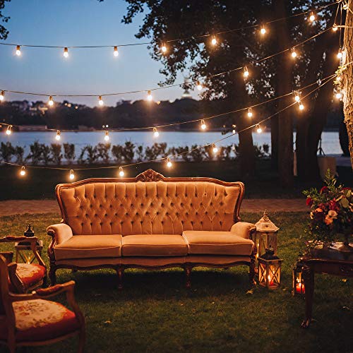 Delxo 52FT LED Outdoor String Lights Wind and Rainproof Commercial Heavy Duty, E26 Socket 18 x 1W 19 Edison Light Bulb (1 Spare), Coffee Shop Wedding Party Gazebo Camping Tent Awning Decoration