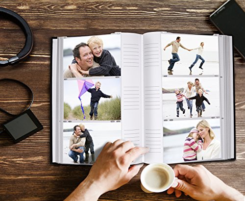 Black Fabric Photo Album - Fits Photos Size 4x6 inches - Holds 300 Photos - Bonus Ultra-Fine Tip Pen Included