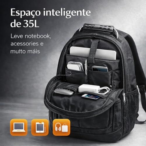 Mochila para Notebook até 17 Polegadas, Antifurto, Impermeável, Alça cabo de Aço Reforçada - Premium Steel Hook