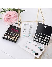 Finrezio 35Pairs Multiple Stud Earrings Crystal Pearl Earrings Cute Vintage Earrings Set For Women Girls