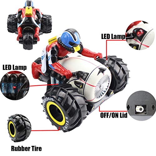 RC Car, KINGBOT 2.4Ghz Remote Control Amphibious Motorcycle High Speed Spinning Stunt Car with 360° Rotate & LED Lights Driving On Land & Water Vehicle Toys for Kids, Black - Thumbnail 4
