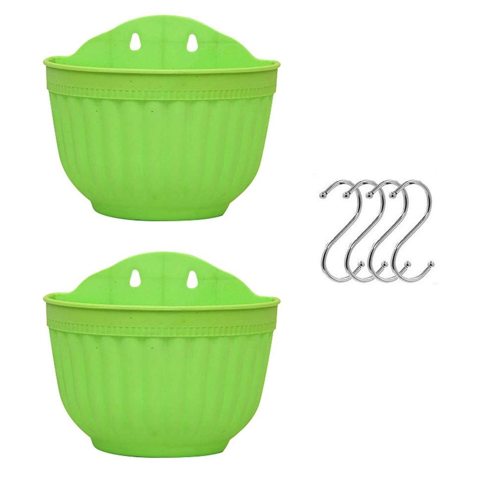 Set of 2 Pcs Hanging Planters Outdoor Hanging Basket Plastic Flower Pot Plants Holder Hanger for Balcony Fence Wall Mounted Planters Hanging Fence Planters with Drainage and Hooks Wall Fence Plant Pot