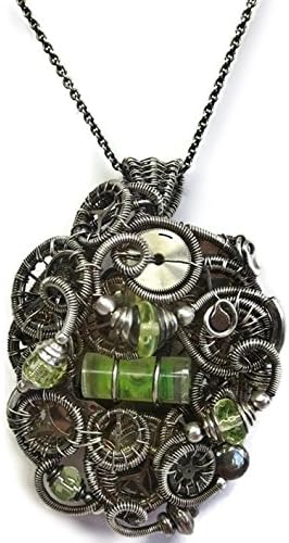 Steampunk Spirit Level Pendant in Antiqued Sterling Silver with Uranium Glass and Watch Gears/Parts