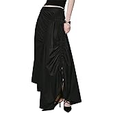 URBAN REVIVO Women's Ruffle Skirts Drawstring Ruched Asymmetrical A-Line Midi Skirt with Slit Sexy Y2K Trendy