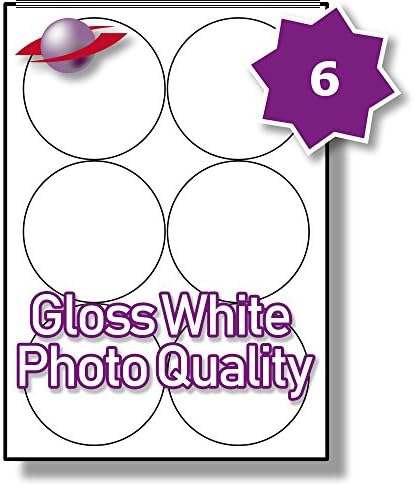 6 Per Page/Sheet 25 Sheets (150 Sticky LARGE ROUND PHOTO GLOSS Labels) Label Planet® White Glossy Self-Adhesive Blank Plain A4 Permanent Printable Premium Quality Stickers, For Printing Laser/INKJET Printers, UK LP6/88R GWPQ, 88MM Diameter Circles