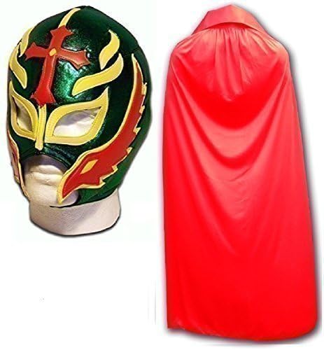 Son of the Devil GREEN adult luchador mexican wrestling mask W/ RED CAPE