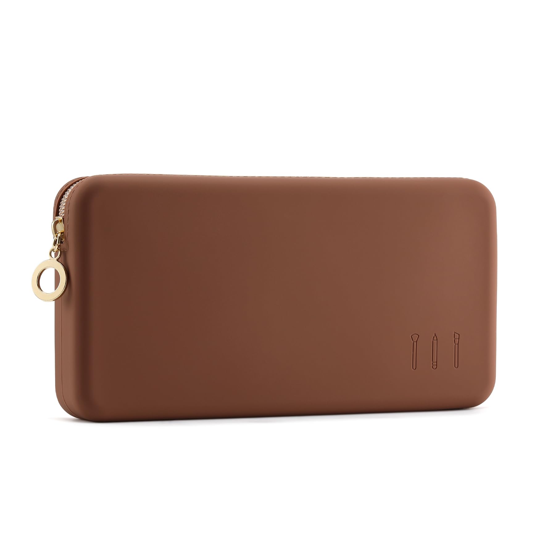 FVION Makeup Bag for Travel, Large Silicone Cosmetic Bag, Make Up Brushes Holder Case, Portable Makeup Organiser for Women Girls (Brown) — image 1