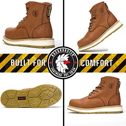 ROCKROOSTER Men's Work Boots, 6 Inch Soft Toe Boot, Wedge Sole, Arch