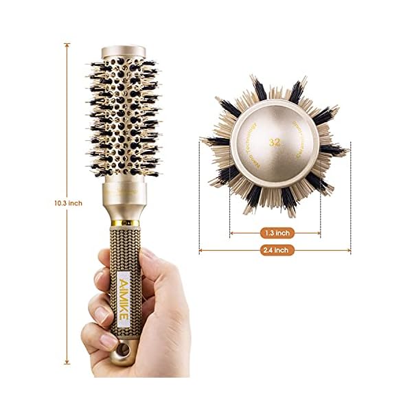 AIMIKE-Round-Brush-Nano-Thermal-Ceramic-Ionic-Tech-Hair-Brush-Small-Round-Barrel-Brush-with-Boar-Bristles-for-Blow-Drying-Styling-Curling-and-Shine-24-inch-Barrel-13-inch-4-Free-Clips AIMIKE Round Brush, Nano Thermal Ceramic & Ionic Tech Hair Brush, Small Round Barrel Brush with Boar Bristles for Blow…