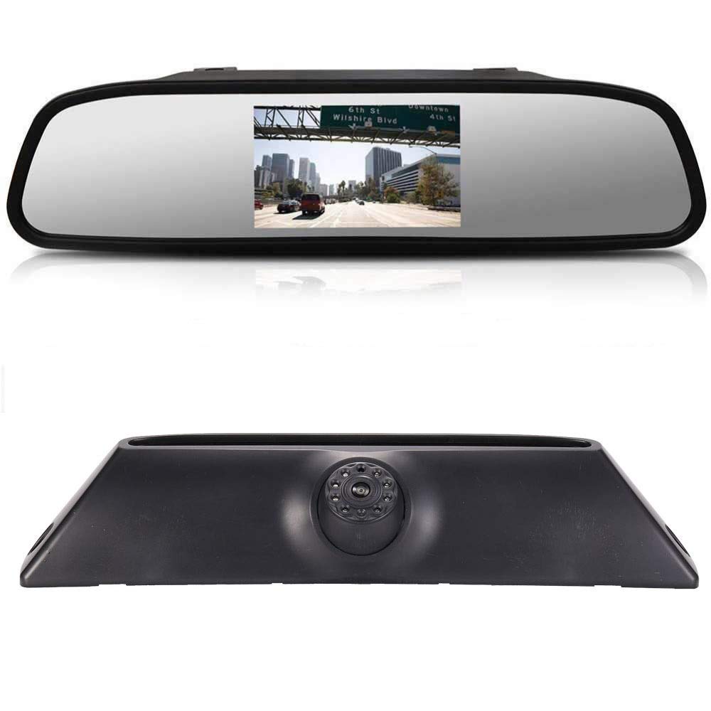 【Reversing Camera + 4.3 Inch HD Rearview Mirror】Parking Mirror for All Cars + Car Third Roof Top Mount Brake Lamp Backup Camera for Fiat IVECO Daily 4 Daily V 5 Gen 2011-2014
