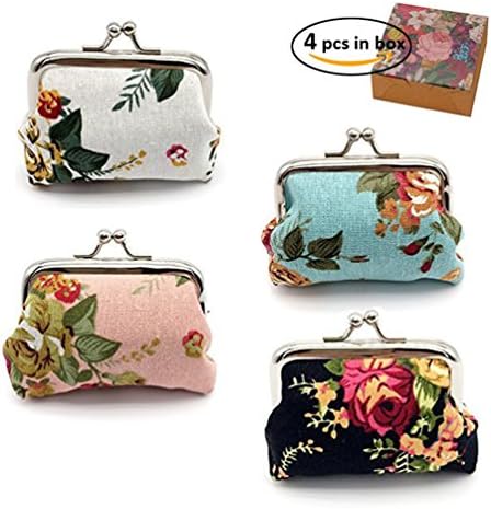 Dreamark Coin Purse for Women Girls 4 Pack Floral Little Purse Wallet Value Set
