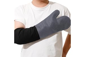 King Mills Extra Long High Temp Oven Mitts - 2pcs Commercial, Heavy Duty Non-Slip Grip Mitts - Silicone Heat Resistant Up to 