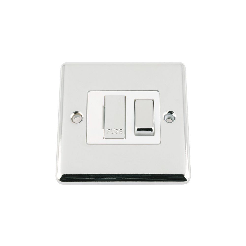 Fused Switch Polished Chrome - Classic - White Insert Metal Rocker Switch - 13A Switched Fused Spur