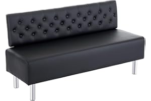 OmySalon Waiting Room Bench with Back, 58.6’’ Office Guest Chair Upholstered Reception Seating, Lobby Furniture for Beauty Salon Barbershop Airport Bank Hall Room Conference, Button Tufted, Black