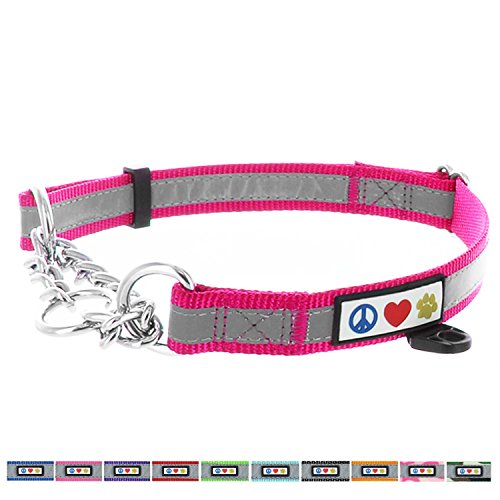 Pawtitas Pet Obedience Training Collar Reflective Martingale Chain Dog Collar Medium Pink