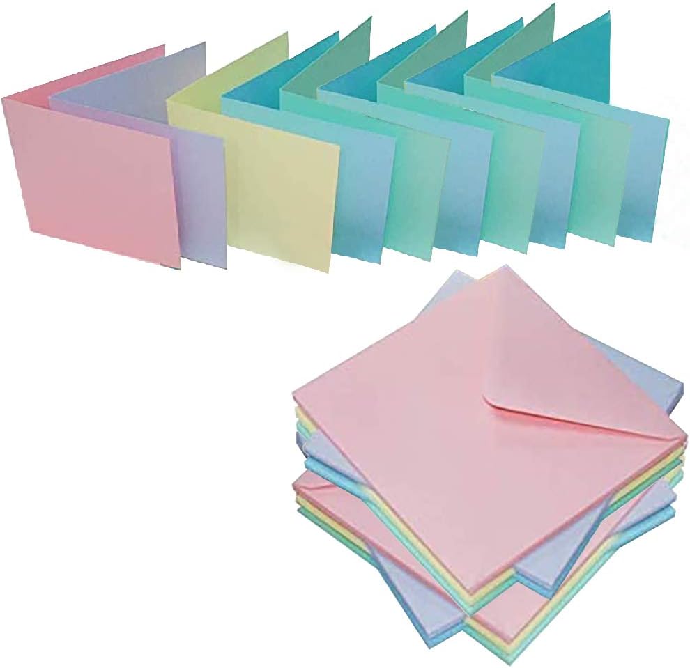 3 Ace Crafts 6 x 6 Coloured Pastel Cards and Envelopes for Card Making (10) Birthday, Wedding Invitation