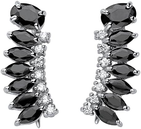 Marquise-Cut Black Cubic Zirconia .925 Sterling Silver Ear Climber Earrings