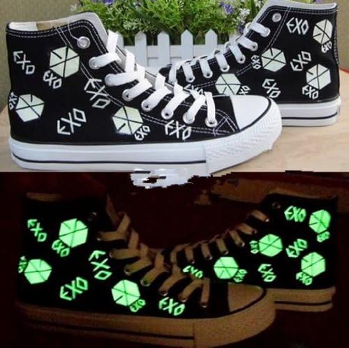 EXO Kpop SBS fluorescent Shoes canvas board shoes custom made accessories merchandise Sehun Luhan Tao Do Baek Hyun WOLF88 Grow xoxo (Style B, Girl  size US 5.5)