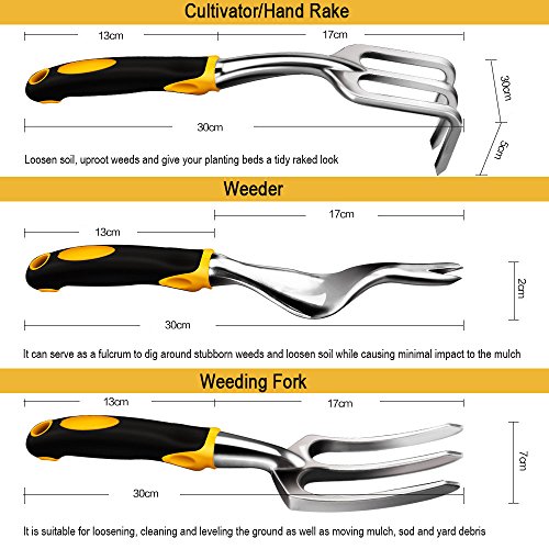 Anpress 5 Piece Gardening Tools Set Including Trowel, Transplanter, Cultivator, Weeder, Weeding Fork, Garden Tools with Heavy Duty Cast-Aluminum Heads & Ergonomic Handles