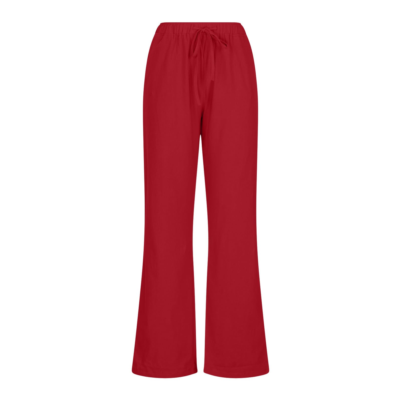 AQAYL Linen Pants Women Summer Wide Leg Pants Casual Palazzo Pants Drawstring Elastic High Waisted Lounge Beach Trousers Red