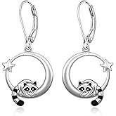 Raccoon Earrings for Women Sterling Silver Cute Animal Hypoallergenic Star Dangle Leverback Earrings Jewelry Gifts