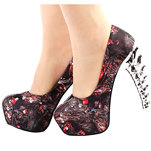 SHOW-STORY-Lonely-Wolf-Stud-Zipper-Platform-Silver-Bone-Heel-Club-PumpsLF80652