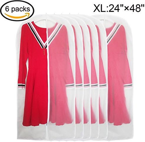 homeminda Garment Bag Dress,Clear 48 Inch Dress Bag Moth Proof Garment Bags Dust Cover White Breathable Full Zipper for Suit Dance Clothes Closet Pack of 6