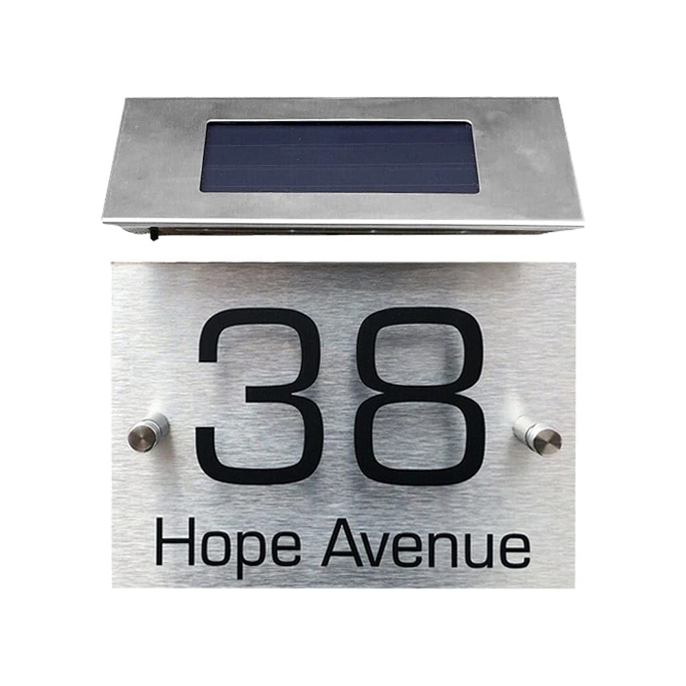 Solar House Number Plate Light, Waterproof LED House Door Numbers Plaques House Sign Door Personalized Name Plate for House, Garden, Cafe