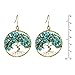 Eternal Tree of Life Simulated Turquoise Stone Branch Brass Dangle Earrings