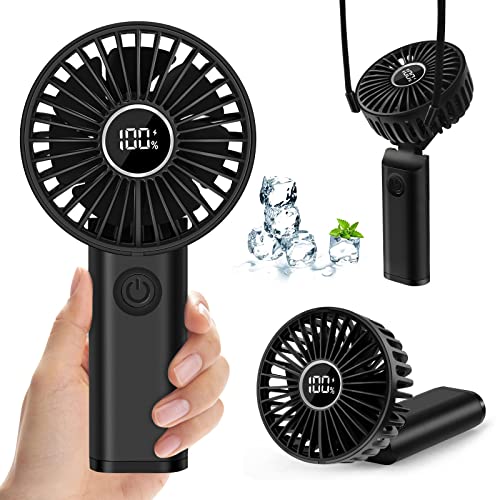 KAZATE Mini Handheld Fan 3600mAh, Portable Rechargeable Small Fan, USB Fans Portable Battery Operated 6 Speeds, Pocket Ventoinha Table Silent Battery, Folding Hand Fan Black