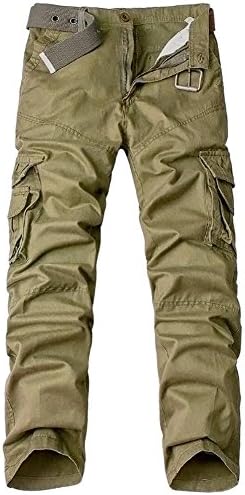 Men's Casual Cotton Relaxed Straight-Fit Cargo Pants (36, Khaki)
