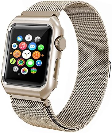 Chumei Apple Watch Band, Milanese Loop Stainless Steel Magnetic + Metal Case Replacement Band Strap Bracelet iWatch Series 1 Series 2 Series 3 (42MM MC Gold)