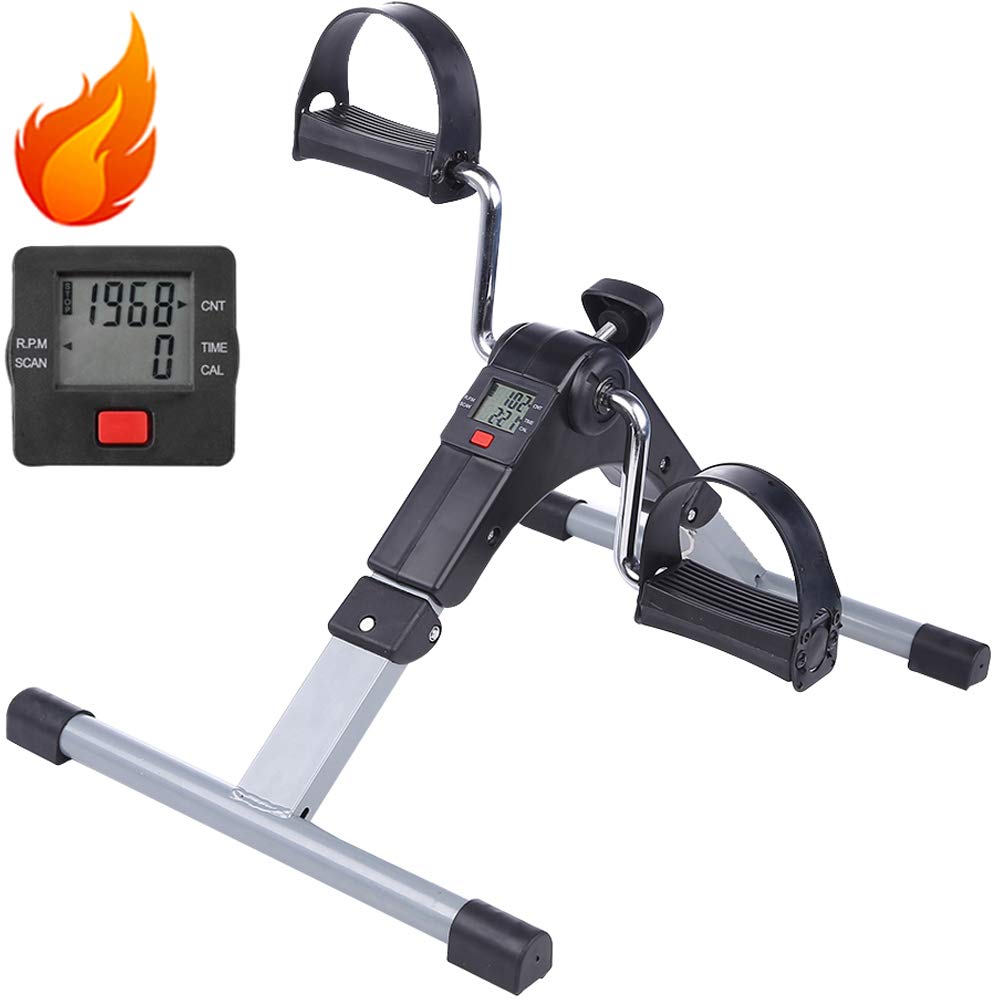 Evoland Pedal Exerciser, Mini Foldable Pedal Trainer Aerobic Exercise for Leg and Arm Fitness Training with LCD Display and Adjustable Resistance