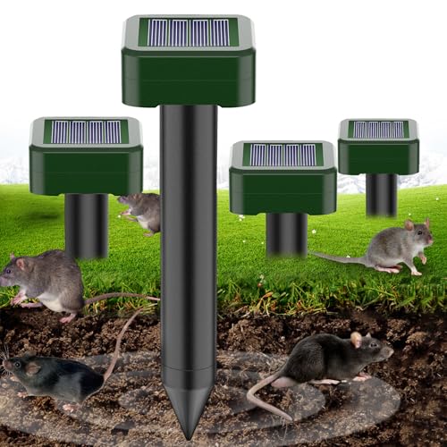 Solar Mole Repeller, Ultrasonic Mouse Repeller 4 Pieces, Animal Repeller for Repelling Moles, Moles, Snakes and Garden Rodents, Anti Moles, Against Pests