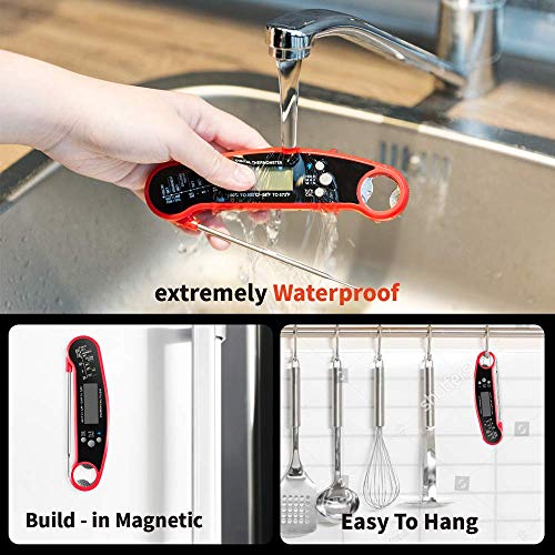 Cooking Thermometer Instant Read Temperature with Probe Digital Barbecue Thermometer for Grilling BBQ Smoker Food Cooking Candy Milk Deep Fry Oil Red - Thumbnail 3