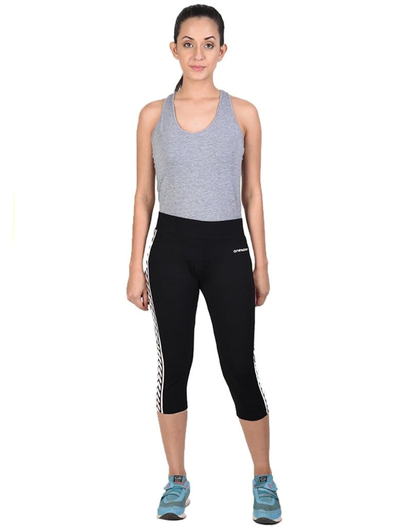 onesport women's cotton spandex jersey black three forths(onsp16bl-p)