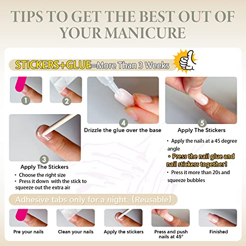 Light Pink Press on Nails Medium,KXAMELIE Glue on Nails Square Shape Acrylic Nails Press on with Soft Pink Color Design Fake Nails Set for Women Girls Daily Wear in 24PCS