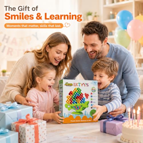 Lktvys Balance Tower Game, 64 PCS Dinosaur Stacking Game with Challenge Cards, Kids Board Game for Ages 3-8, Family Balance Toy for Boys Girls, Great for Building Patience, Focus and Fine Motor Skills