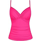 coastal rose Women Tankini Tops V Neck Twist Swim Tops Ruched Tummy Control Bathing Suit Top