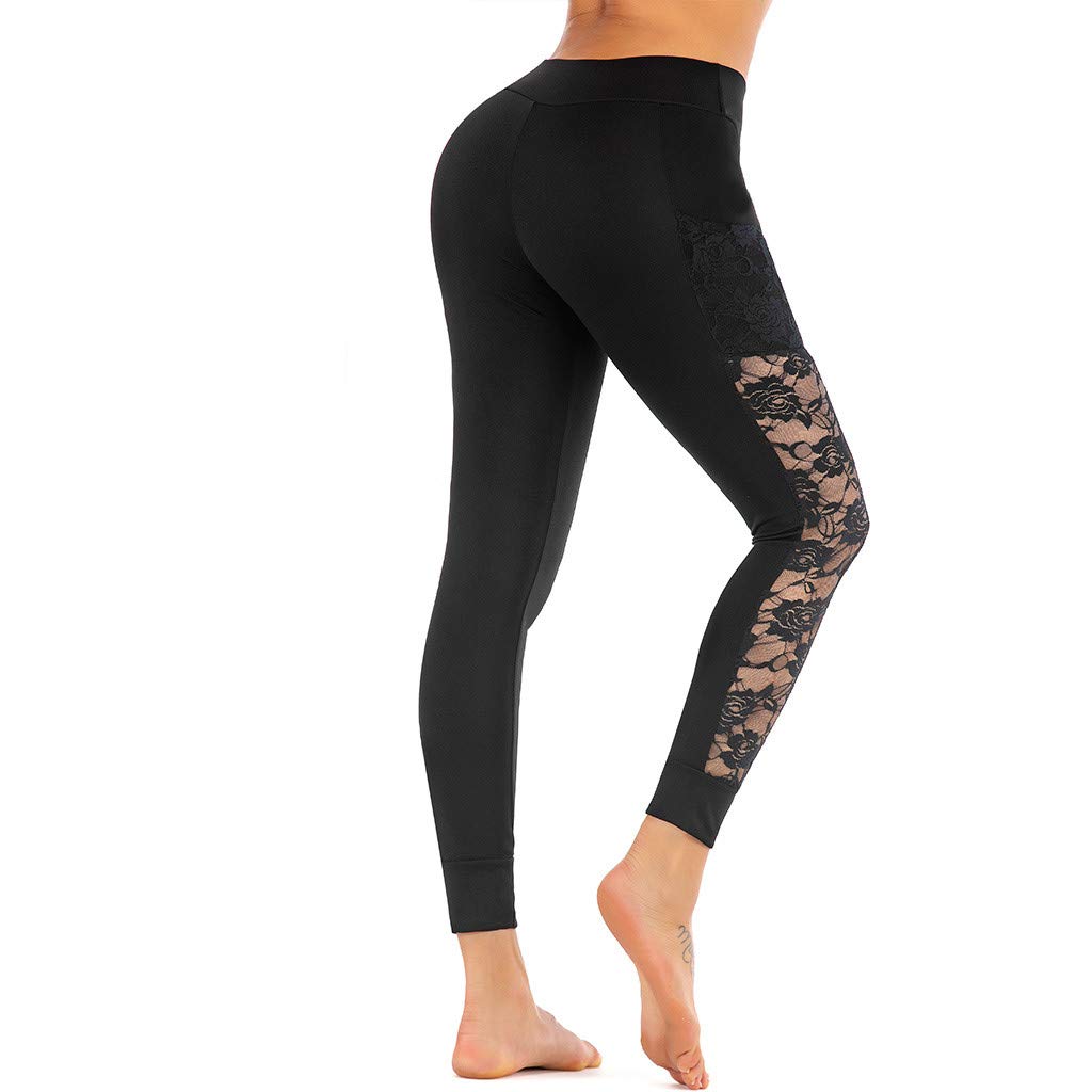 Goddessvan 2019 Women Lace Skinny Yoga Sport Pants Leggings Cell Phone Pockets Trousers Yoga Leggings