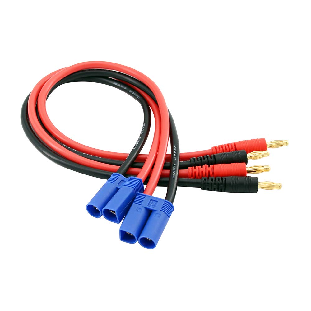 OliRC 2pcs EC5 Connector Plug to 4mm Banana Plugs Battery Charge Lead Adapter Cable 12awg 30cm