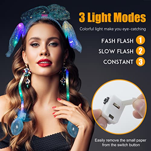 2 Pack Light Up Bunny Moving Ears Headbands for Girls, Cute Rabbit LED Hair Band for Kids Easter Christmas Cosplay