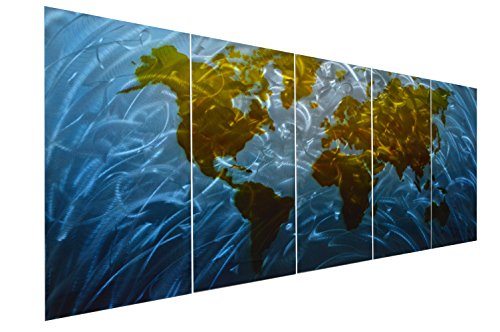 Blue World Map Metal Wall Art, Large 3D Wall Art - Metal wall decorations