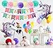 Unicorn Birthday Party Decorations Foil Balloons Glitter Happy Birthday Banner Purple Headband Paper Pom Poms Kit