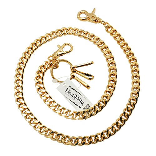 Basic Curb Cuban Link wallet chain Swivel Trigger snap Biker Punk Key chain (30.7 inch, Gold)