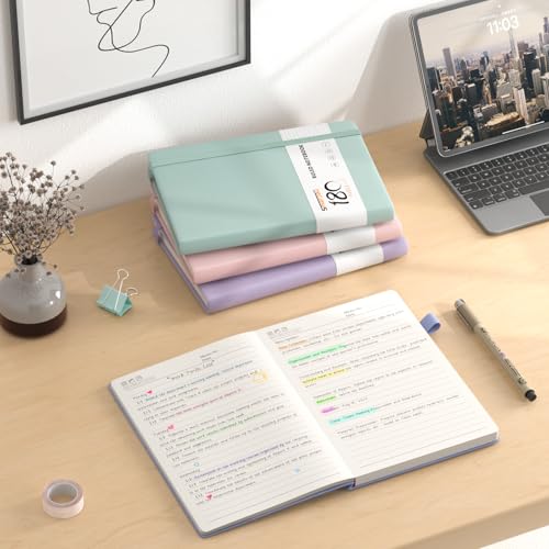 Smarpau A5 Journal Notebook, 180 Pages Hardback Lined Notebook, Thick Leather Journal for Women, No Bleed for Writing, Notepad for Office School Travel (Light Pink)