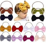 Baby Girl Nylon Headbands Newborn Infant Toddler Bow Hairbands Soft Headwrap Children Hair Accessories (12pcs-beige/gray/purple)